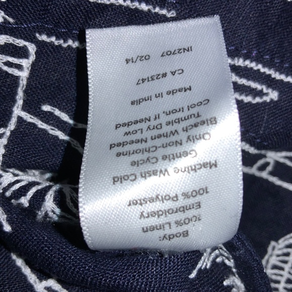 Talbots Navy Blue Embroidered Beaded Linen Shift Dress Size XS tropical beach - Picture 9 of 9